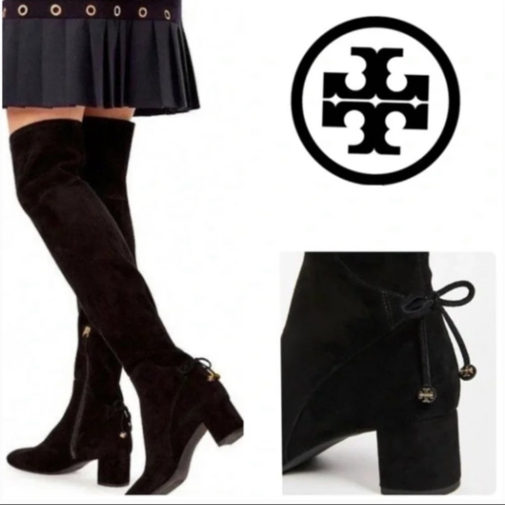 Tory Burch Laila Black Over the Knee Suede Boots Size 7